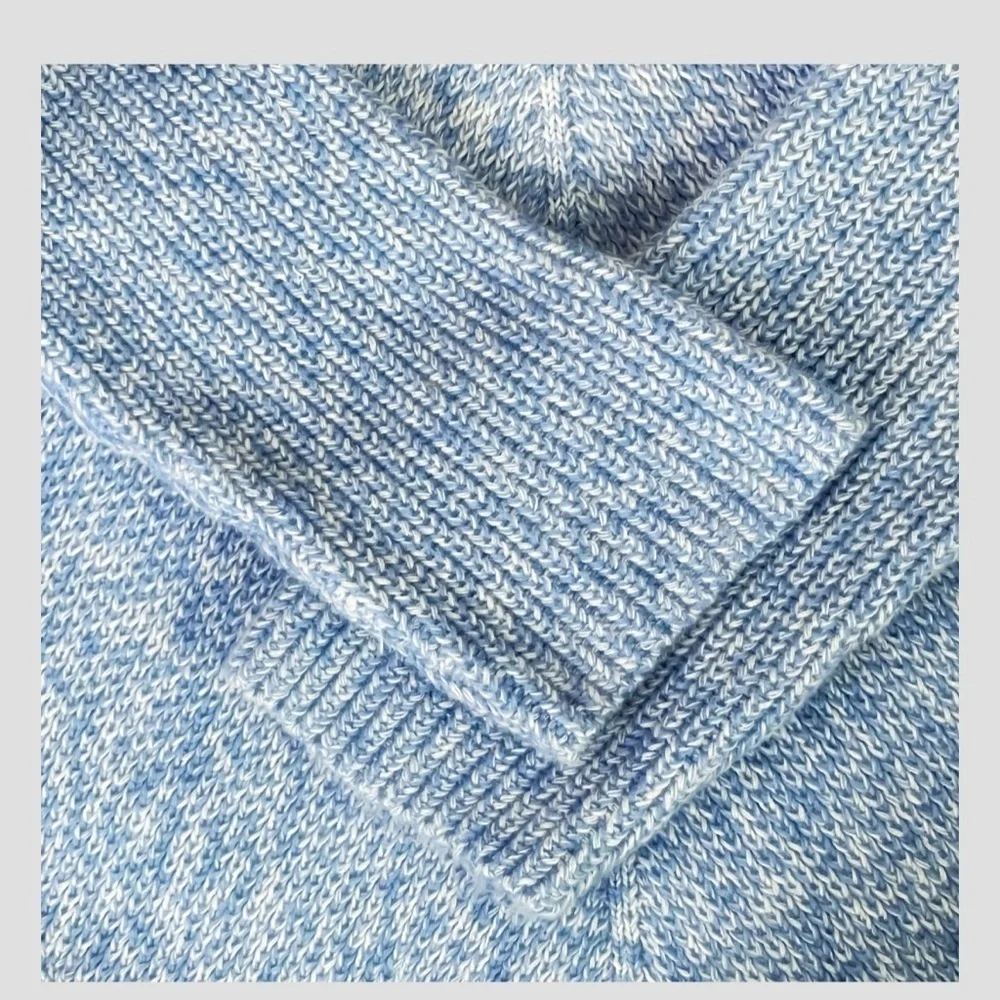 Talbots Shaker Stitch Sweater Pima Cotton Marled Blue Crew Neck Size Small